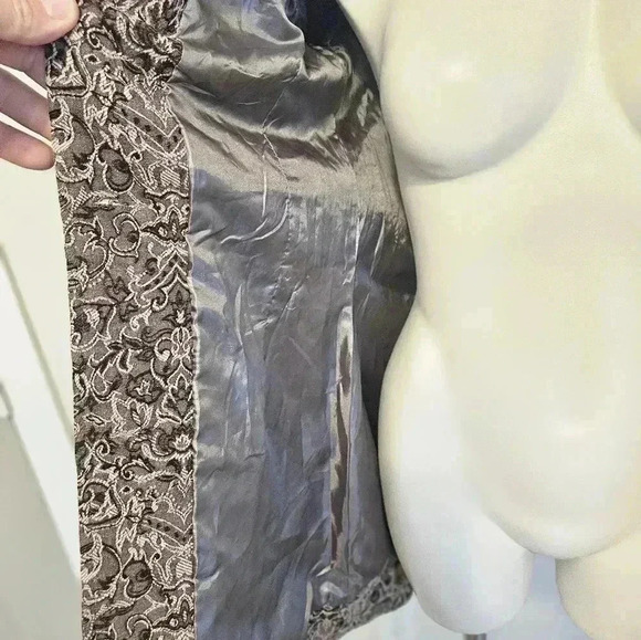 Papillon Los Angeles Tapestry Embroidered Ruffled Lace Green Brown Jacket Size M - Picture 10 of 13